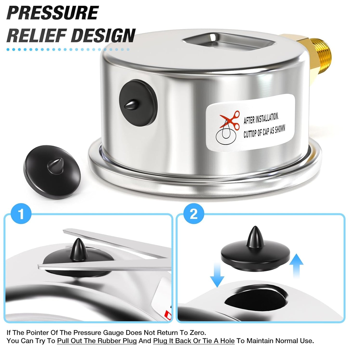 MEANLIN MEASURE 0~100Psi Dry Pressure Gauge Stainless Steel 1/8" NPT 2" FACE DIAL Waterproof for Well Pump Water Tire Water Pressure Tester Lower Mount with 1/4" NPT and 3/8" NPT Hex Bushing