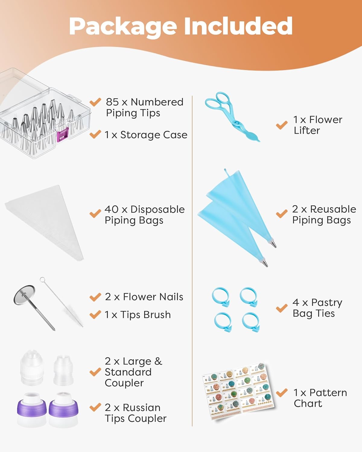 Kootek 140Pcs Icing Piping Bags and Tips Set, Frosting Piping Kit with 78 Numbered Icing Tips, 7 Russian Tip, 42 Pastry Bags 12 Inch, 5 Couplers, 4 Bag Ties for Cake Decorating, Cupcake, Baking