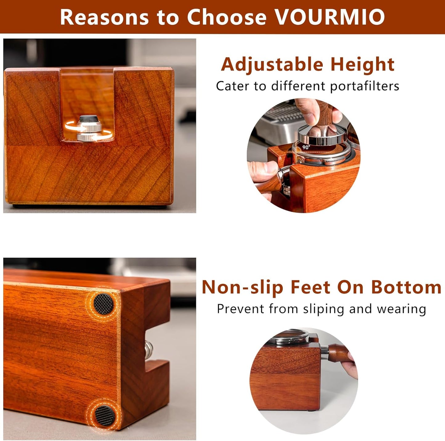 Espresso Tamping Station - 8 in 1 Espresso Coffee Organizer for Storage 51/53/54/58MM Espresso Tamper, Distributor, Portafilter & Puck Screen Accessories, Wooden Tamper Station