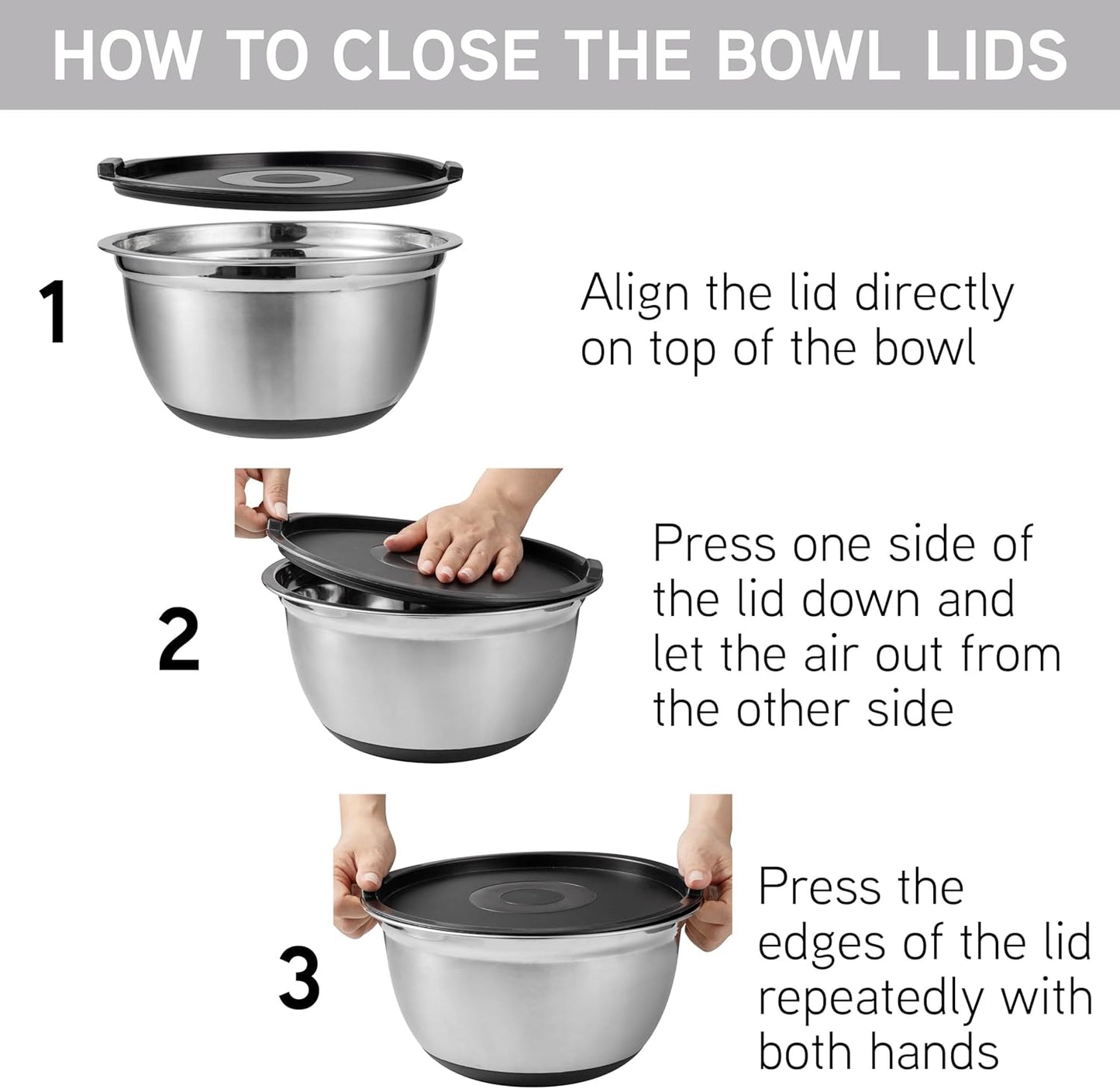 COOK WITH COLOR Stainless Steel Mixing Bowls Set with Lids - Nesting Bowls with Non-Slip Bottom, Silver, 14 Pieces