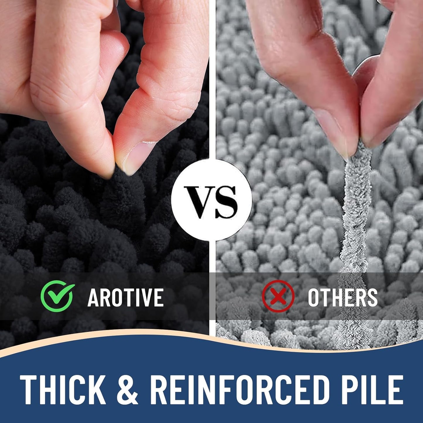 Arotive Luxury Chenille Bathroom Rug Mat, Extra Soft Thick Absorbent Shaggy Bath Rugs, Non-Slip Machine Wash Dry, Plush Bath Mats for Bathroom, Shower and Tub, 44x32, Black