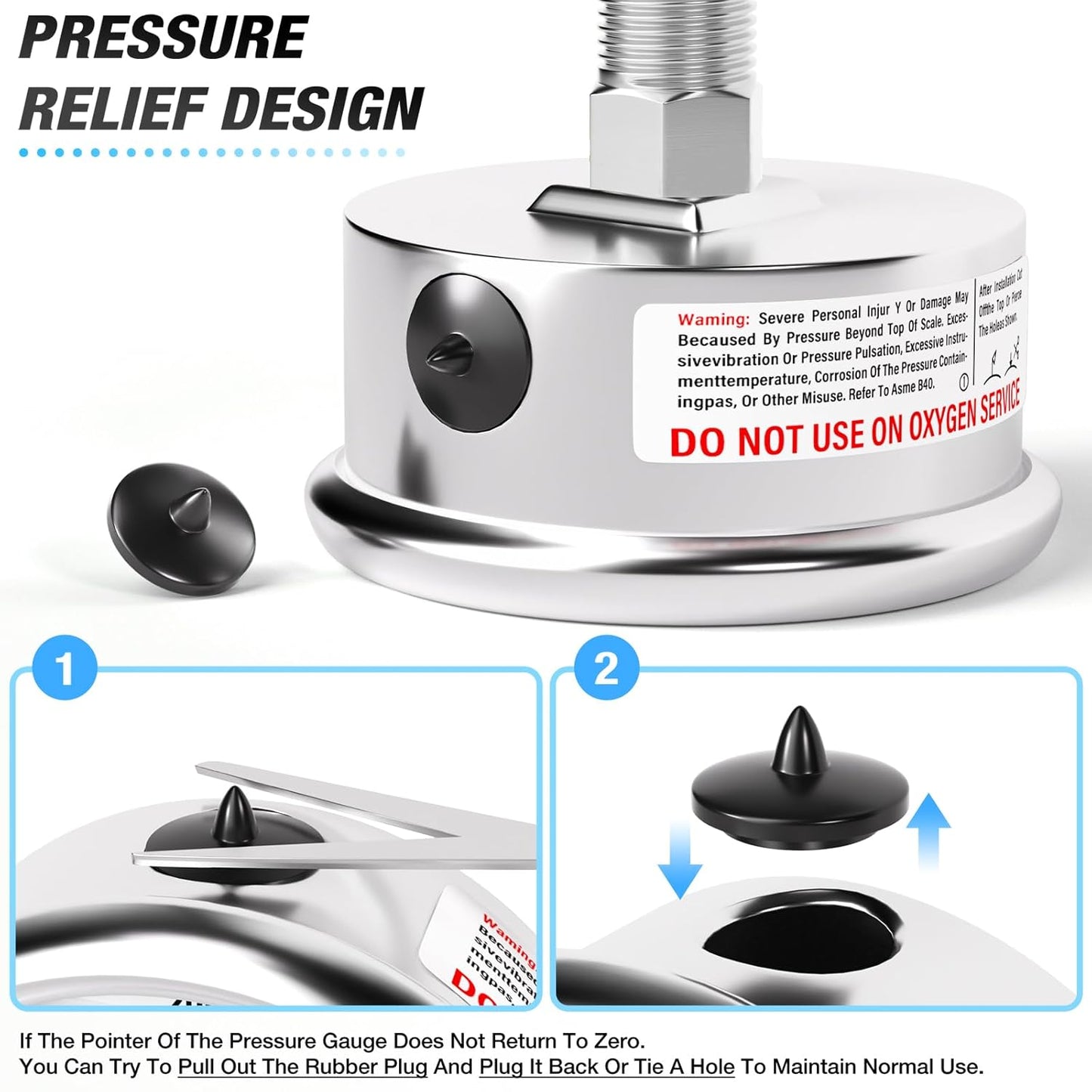 MEANLIN MEASURE 0~4000Psi Liquid Filled Pressure Gauge Stainless Steel with 316 Stainless Steel Joint 1/4" NPT 2.5" FACE DIAL for WOG Water Oil Air Center Back Mount