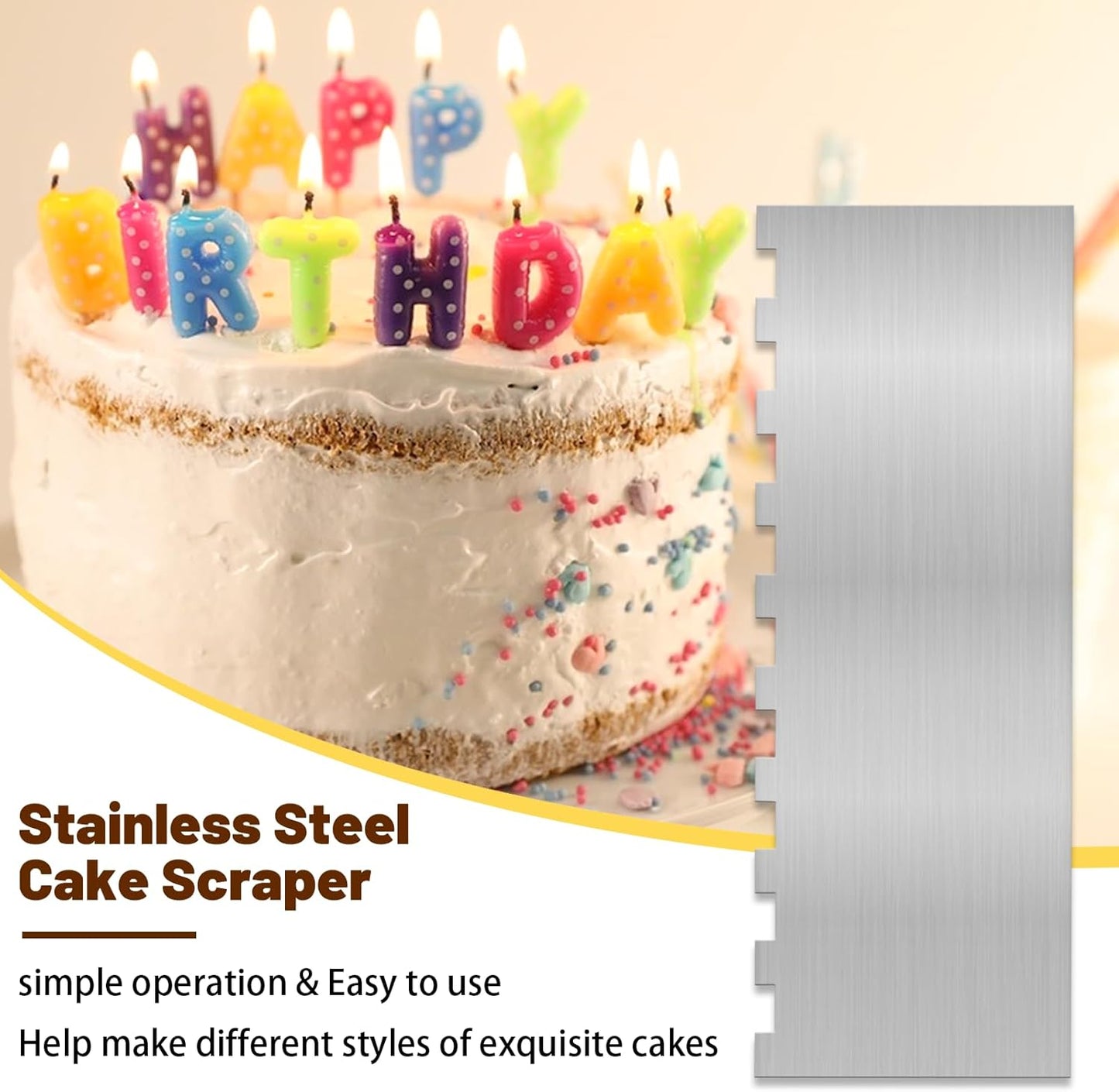 8.7 Inche Stainless Steel Cake Scraper，Double Sided Patterned Edge Stripe Edge Smoother Scraper Cake Decorating，Cake Decorating Comb Cake Scraper (1, 1-1)