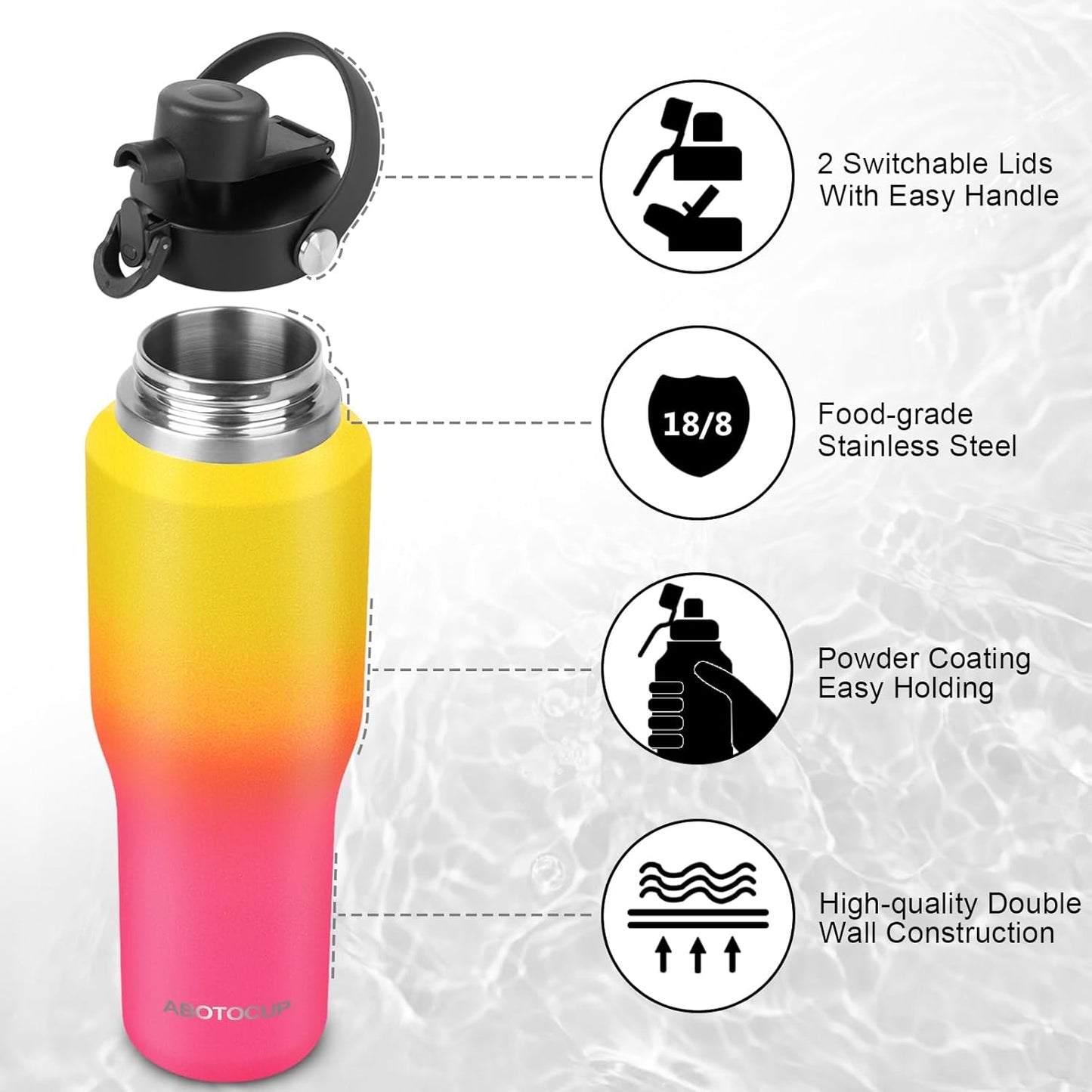 32oz Water Bottle with Powder Coated, Fit in Any Car Cup Holder, Water Bottle with Straw Lids, Stainless Steel Insulated Water Flask Double Wall Leak-proof BPA Free to Keep Cold&Hot