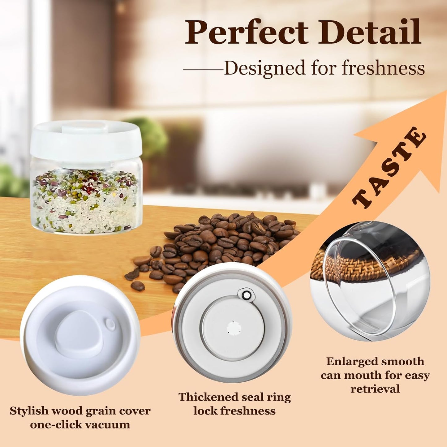 Vacuum Glass Jar with Airtight Lid,13.5floz/400ml Borosilicate Glass Coffee Canister Container,Perfect for Coffee Beans & Grounds,Loose Leaf Tea,Candy,Sugar,Nuts,Spices