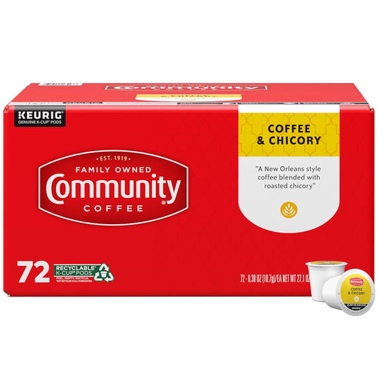 Community Coffee Coffee & Chicory 72 Count Coffee Pods, Medium-Dark Roast, Compatible with Keurig 2.0 K Cup Brewers, 72 Count (Pack of 1)
