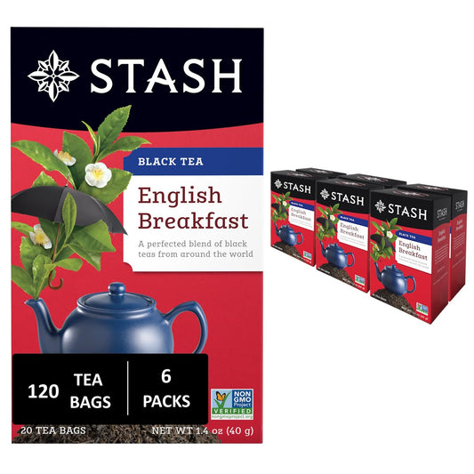 Stash Tea English Breakfast Black Tea - Caffeinated, Non-GMO Project Verified Premium Tea with No Artificial Ingredients, 20 Count (Pack of 6) - 120 Bags Total