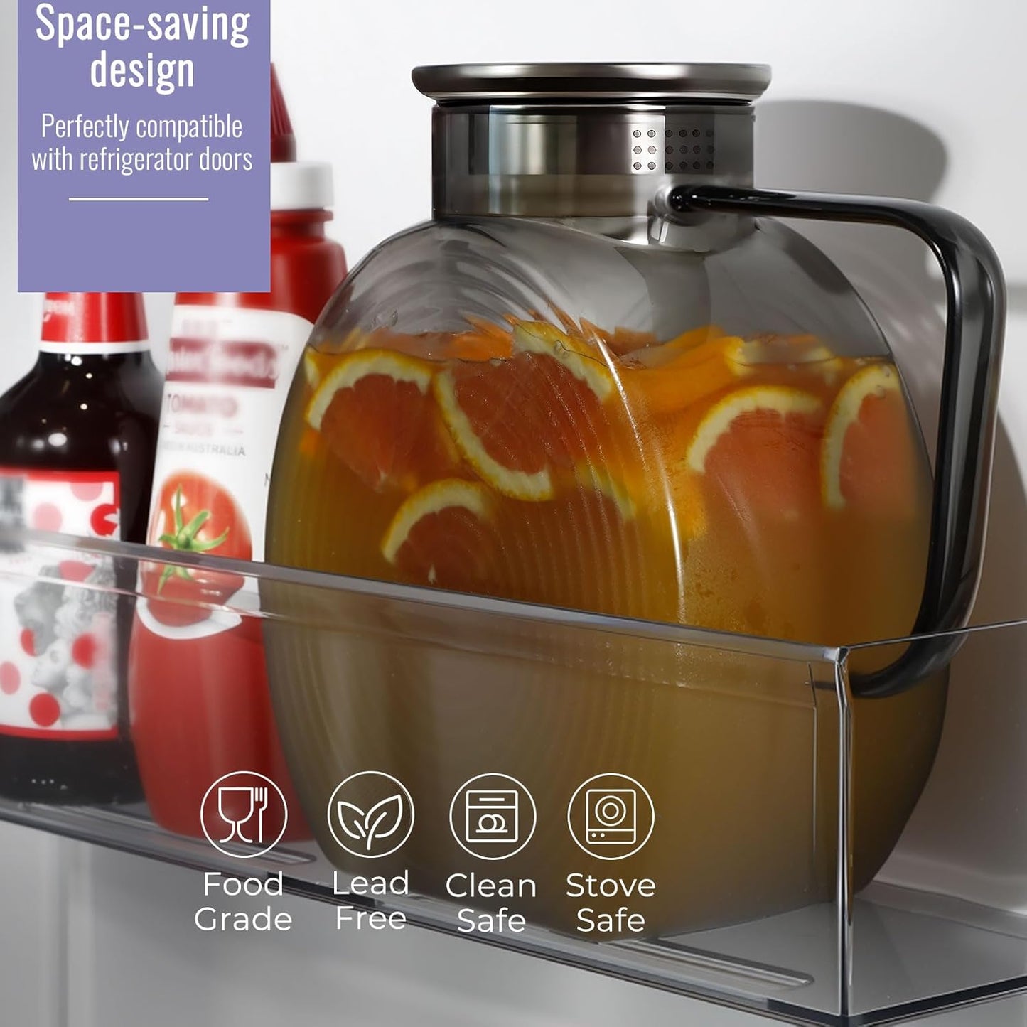 Glass Pitcher With Lid, 2.3 Liter 78 oz Glass Water Pitchers, 0.6 Gallon Glass Pitcher With handle and Lids for Fridge, Carafe Jug Jar For Hot/Cold Water Tea Iced Juice Coffee Milk Beverage