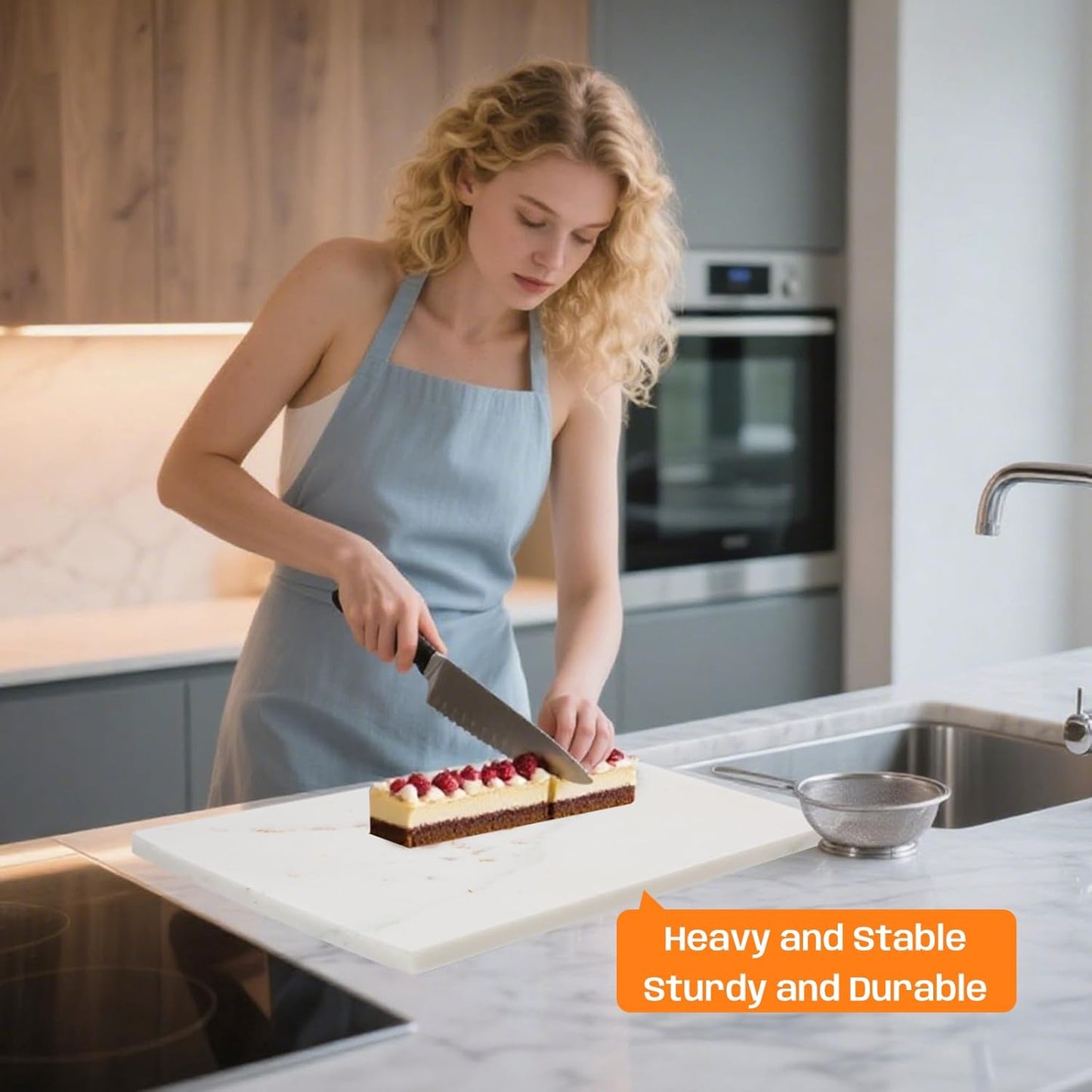 Marble Cutting Board, Large Marble Slab Pastry Board With Non-Slip Feet For Baking, Cheese, Charcuterie, Chocolate, 16x20 Inch