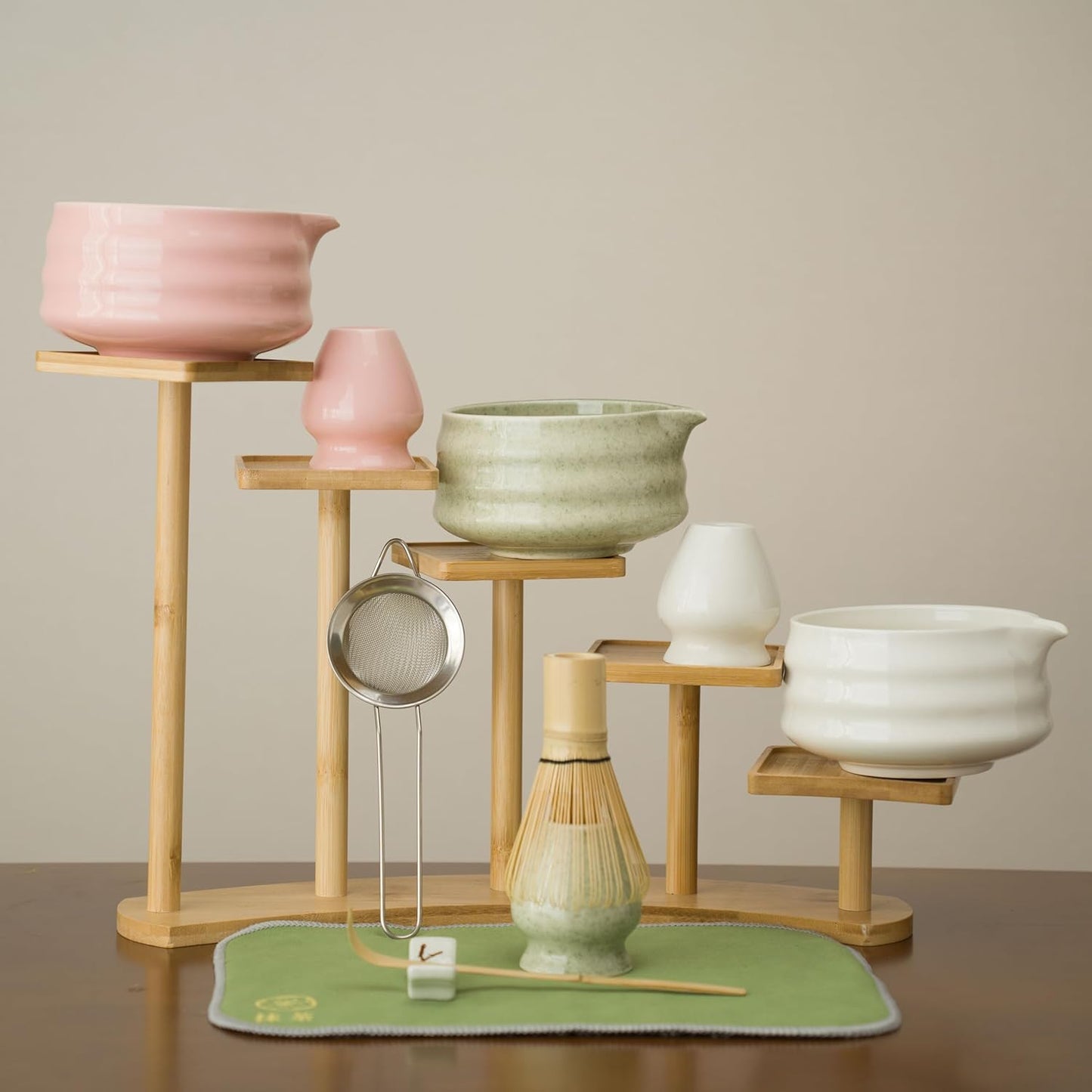 Matcha whisk Set,7 Pcs Matcha Making Kit with whisk Whisk, Ceramic Bowl, Sifter, Scoop, Holder, Stand, and Tea Towel for Ultimate Matcha Experience(Pink)