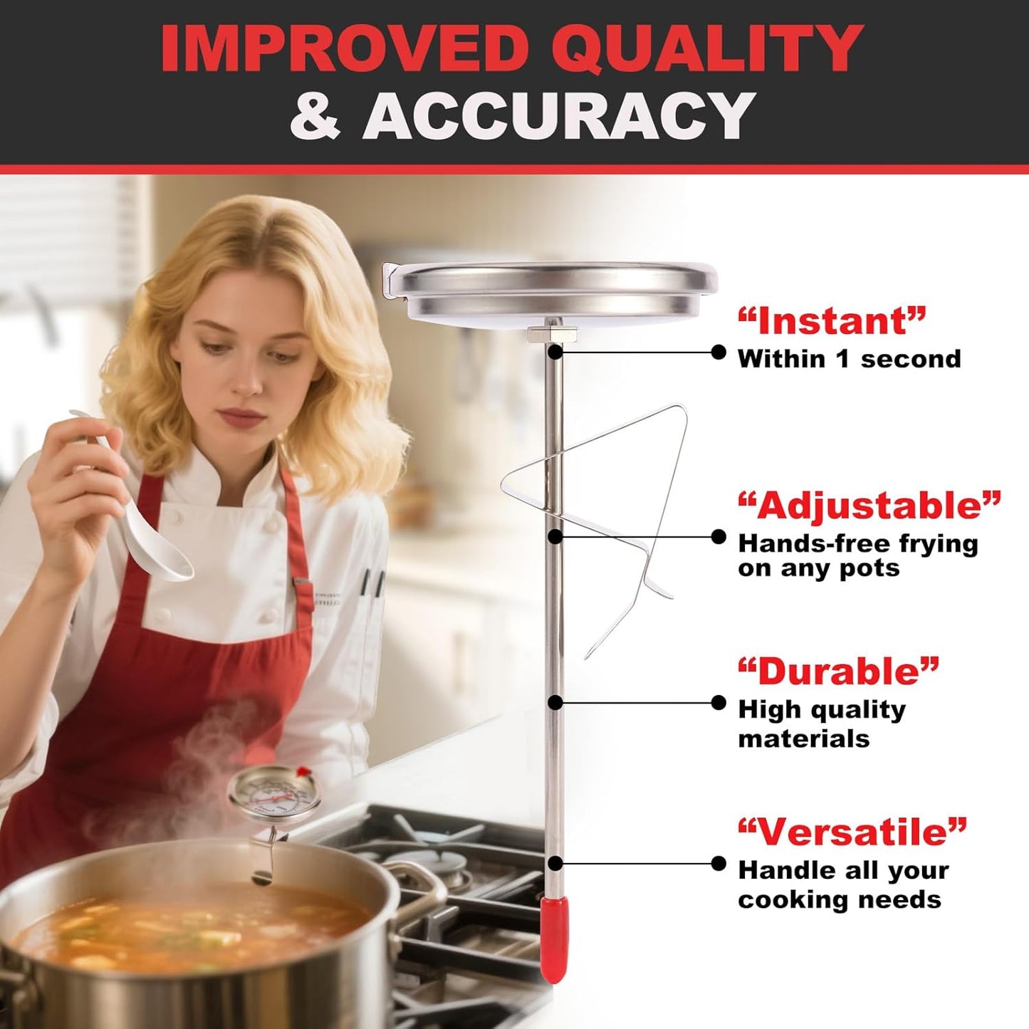 Upgraded Candy Thermometer Waterproof - Oil Thermometer for Frying with Clips - 5" Side of Pot Rainbow dial Thermometer Deep Fry for Oil Candy Candle BBQ - Silver XL