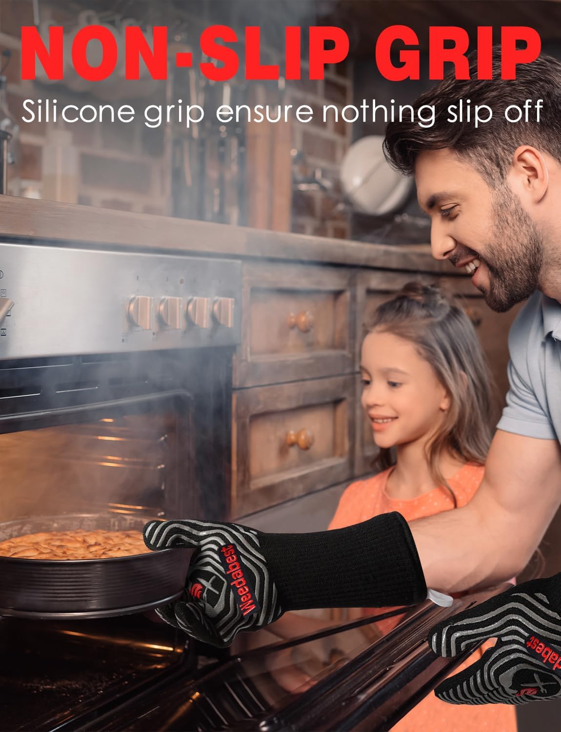 WEEDABEST Hot BBQ Gloves Heat Resistant Kitchen Oven Mitts Professional Long Heat Resistant Cooking Gloves for Grill,Grilling,Smoker,Barbeque,13.5 inch-Gray