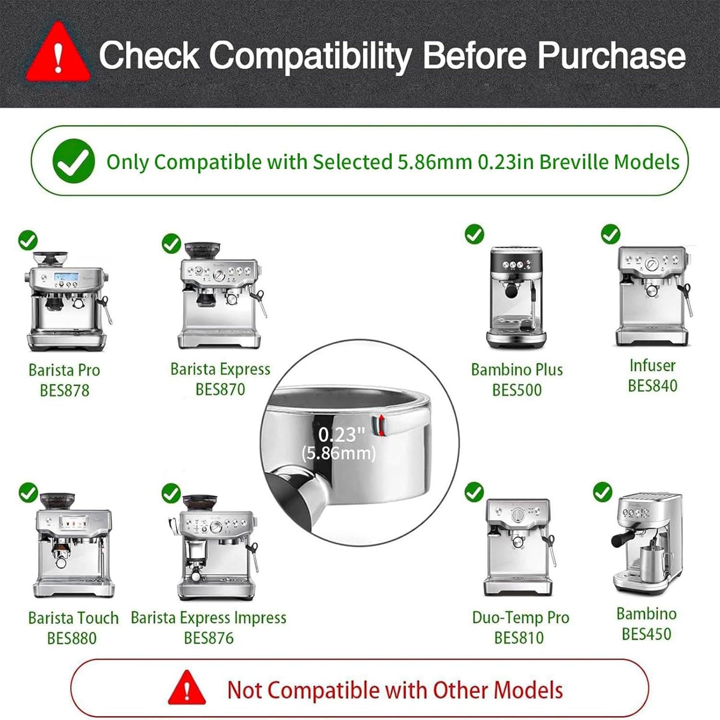 54mm Bottomless Portafilter with Filter Basket, Compatible with Breville Barista Express, BES880BSS, BES870XL, BES878BSS, BES500BSS, BES840XL, Pro, Touch, Bambino Plus, Infuser, Duo Temp Pro