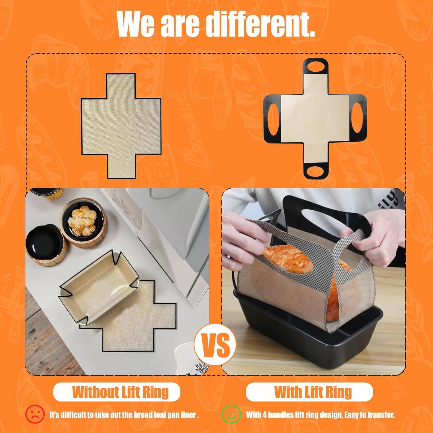 2Pcs Reusable Silicone Bread Loaf Pan Liner, Food-Grade Silicone Bread Sling, Sourdough Bread Baking Mat, Loaf Pan Lifters, Non-Stick&Easy Clean Dough Transfer Tool, Fits 9x5 or 1.5lb Loaf Pans,Black