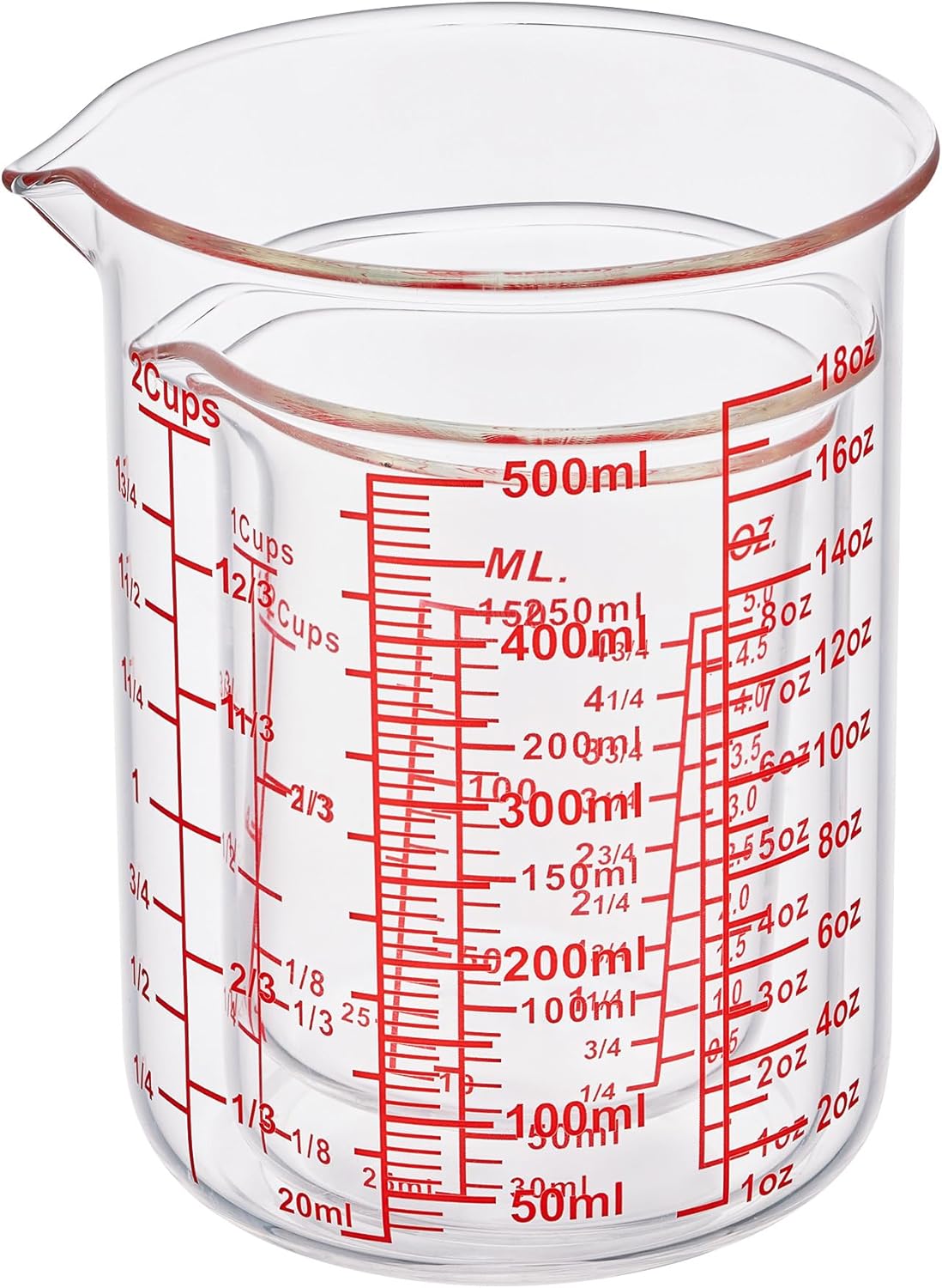 3 Piece Glass Measuring Cup Set, Includes 1/2-Cup, 1-Cup, and 2-Cup High Borosilicate Glasss Liquid Measuring Cups, Dishwasher, Freezer, Microwave, and Preheated Oven Safe, Essential Kitchen Tools