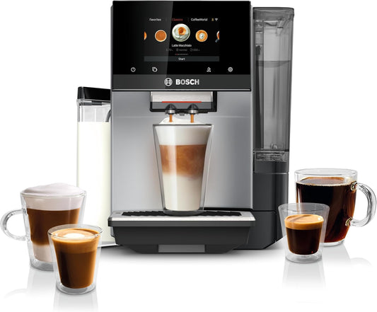 Bosch 800 Series Fully Automatic Espresso and Coffee Machine – 36 Drinks with Coffee World, Cold Brew, Double Cup, Integrated Milk Container, Smart Features, in Silver TQU60307
