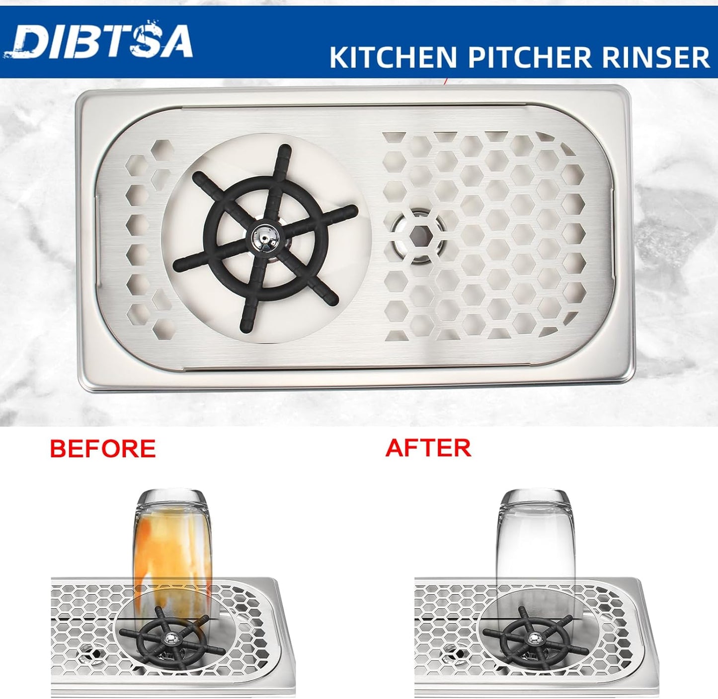 DIBTSA Pitcher Rinser, Espresso Rinser with Spray, Drain and Drip Tray, Stainless Steel Bar Glass Rinser for Sink, Cup Washer for Home Kitchen Hotel Cafe Restaurant (12.8x6.9x1.06 Inch)