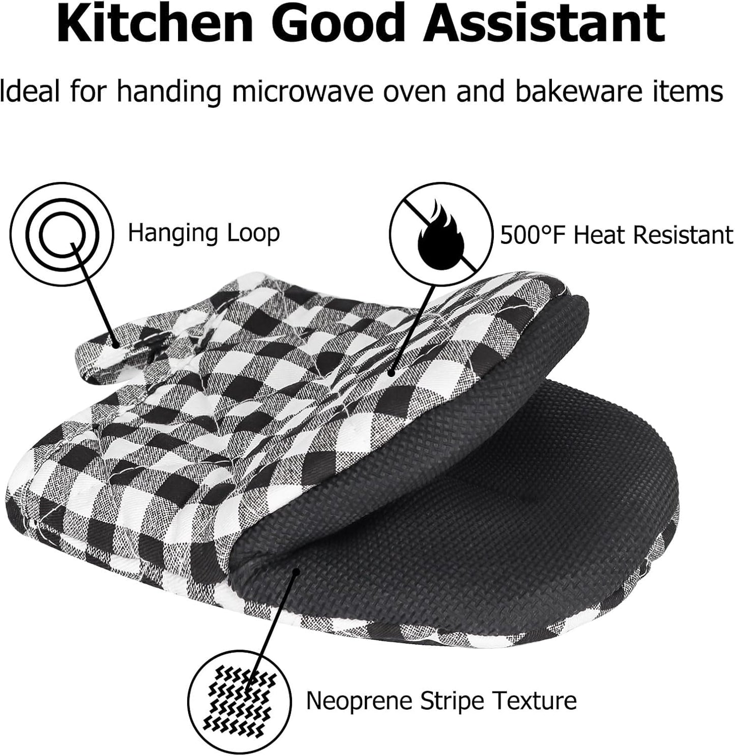 Oven Mitts and Pot Holders Set, Pack of 4, Heat Resistant Silicone Kitchen Mini Oven Mittens for 500 Degrees, Mini Oven Gloves and Hot Pads for Baking Grilling Barbecue Microwave Machine Washable