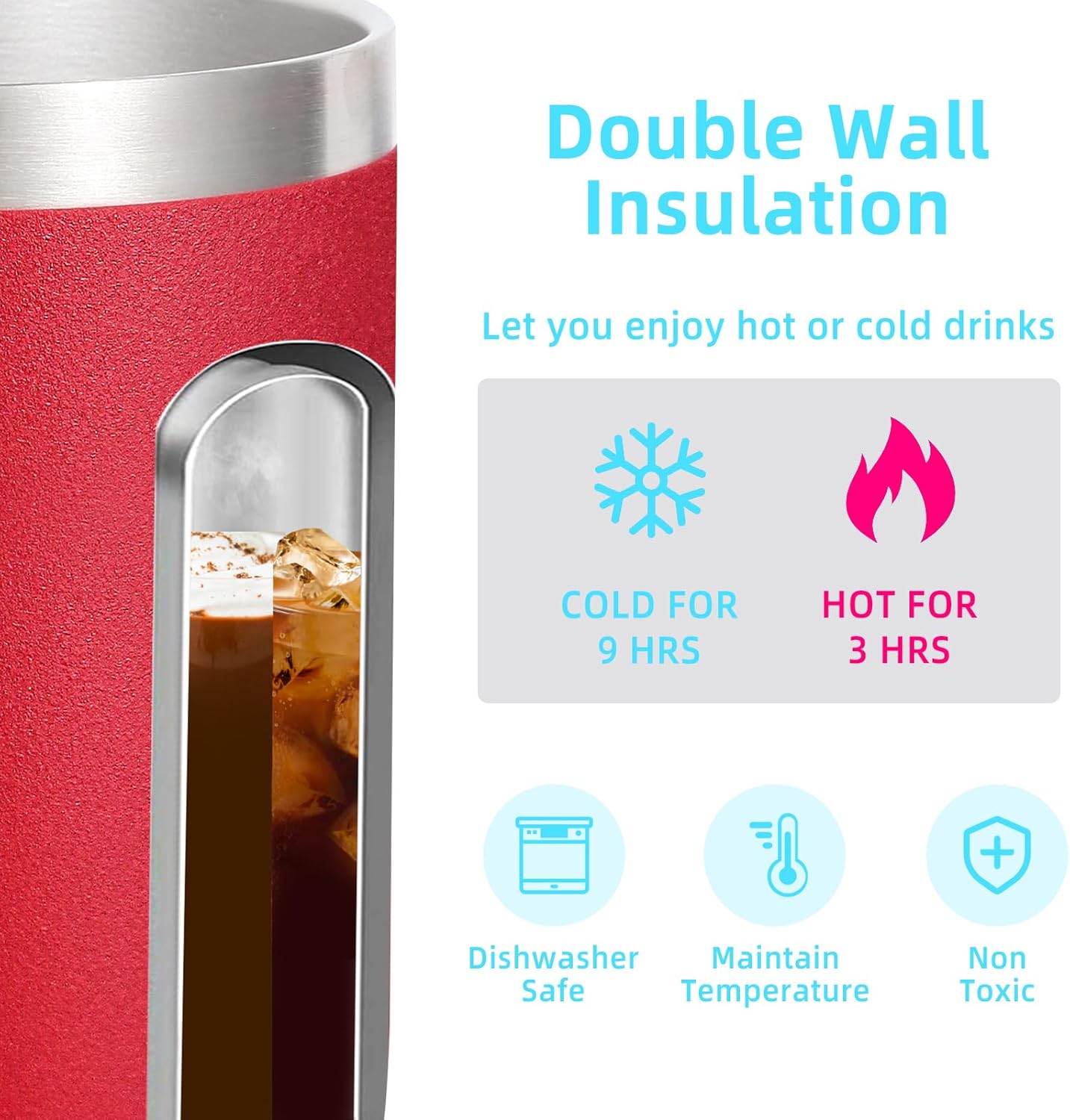 Volhoply 14oz Insulated Stainless Steel Coffee Mug with Lid Bulk 4 Pack,Double Wall Vacuum Travel Coffee Cup with Handle,Reusable Metal Cups Tumbler Cup,Camping Mugs Keep Hot,Ideal Gifts(Red,4)