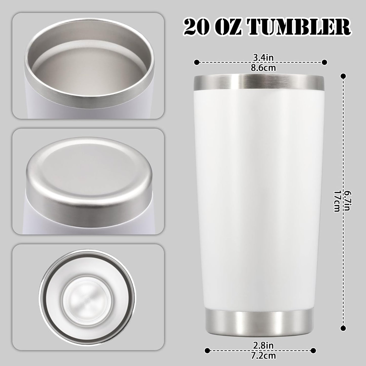 20 oz Tumbler with lid Double Wall Vacuum Insulated Tumblers Stainless Steel Coffee Mug Travel Coffee Tumbler Powder Coated Tumbler Cup Keep Hot&Cold - (White 1 Pack)