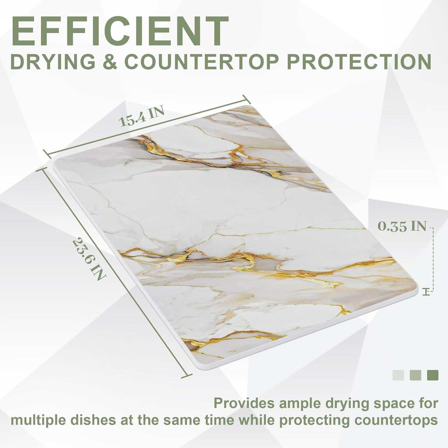 Large Stone Drying Mat for Kitchen Counter, 24" × 16" Diatomite Dish Drying Mat, Quick Dry Stone Mats, Ultra Absorbent Natural Diatomaceous Earth Mats for Dished, Bottles, White Marble