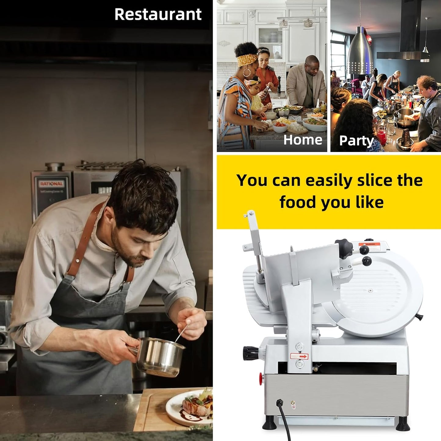 Dual Motor Automatic Meat Slicer 370W + 550W Power | 13" Sharp Carbon Steel Blade, 0-16mm Adjustable Thickness | Ideal for Deli Meats, Cheeses & Home Kitchen Use