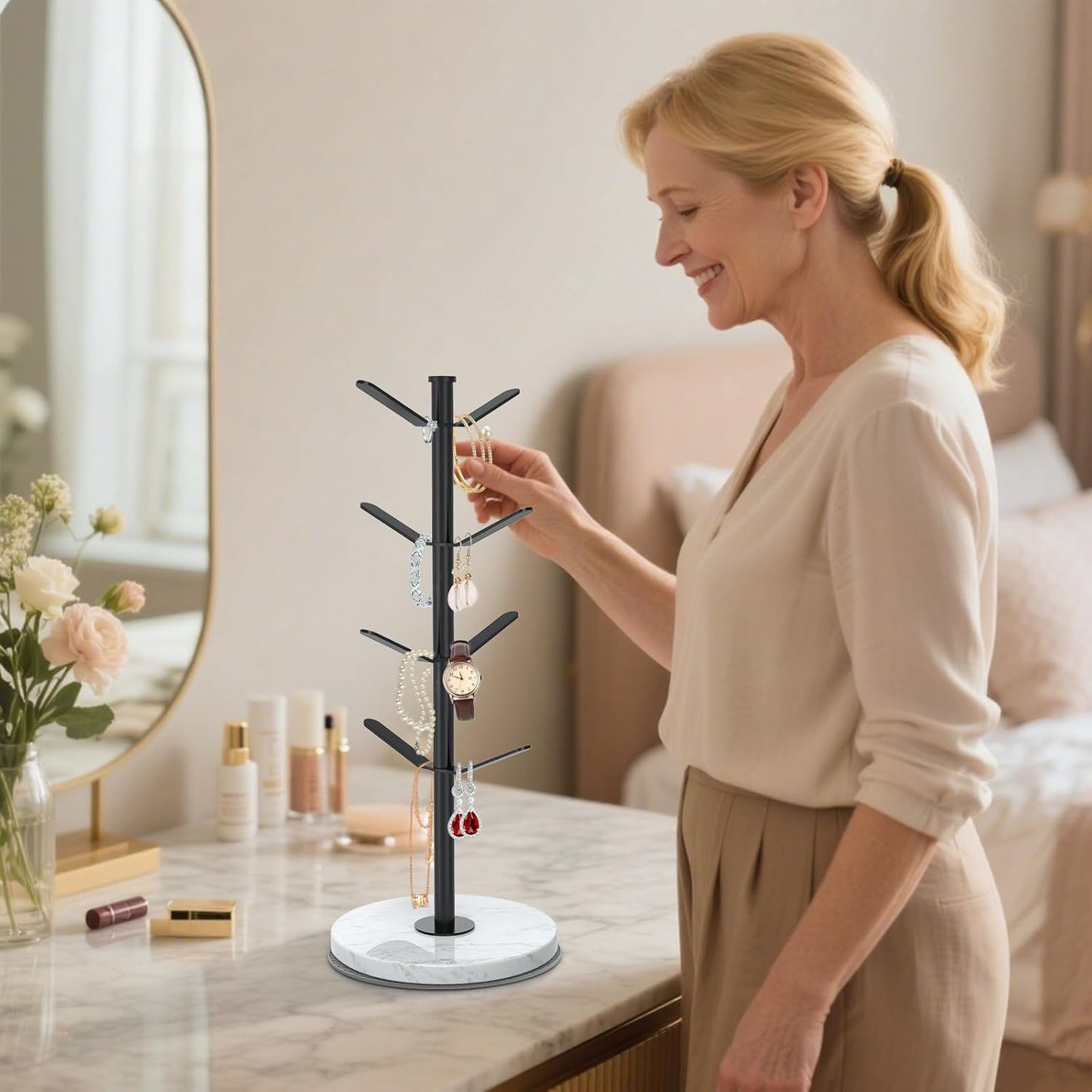 Marble Mug Holder Tree, 8 Hooks Coffee Cups Stand, New Upgraded Stable Mug Stand for Kitchen Counter Cabinet Cafe Black