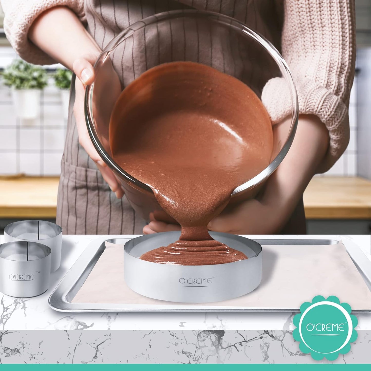 O'Creme Cake Ring Sturdy Stainless Steel Round Mousse Cake Ring Mold for Baking, Dessert Cake Decorating Pastry Rings 10 Inch Diameter x 2 Inch High