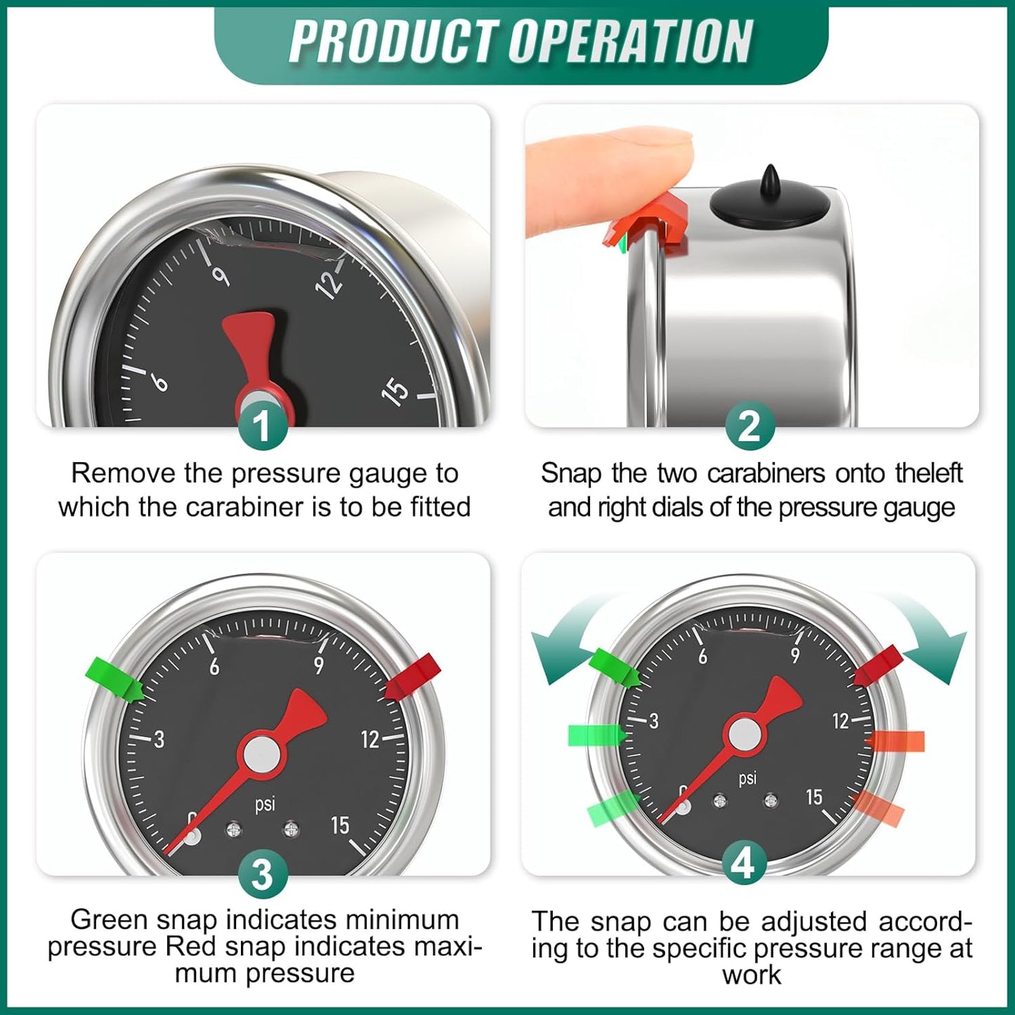 0-15PSI Stainless Steel Glycerin Filled Pressure Gauge 1.5" Black Dial Size, 1/8" NPT Back Mount, for Tube, Water Pump, Gas, Liquid, Pressure Test (with Range Mark Pointer)
