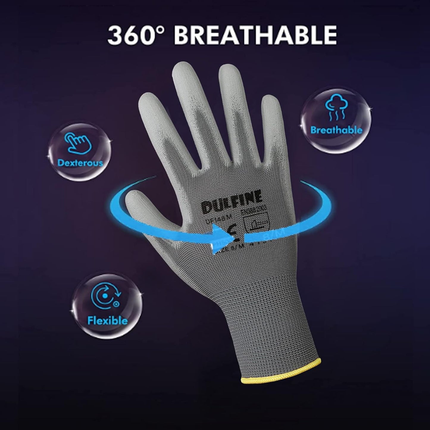 DULFINE Safety Work Gloves for Men PU Coated 60 Pairs Bulk Pack,Grey Seamless Knit Glove with thin Polyurethane Coated Smooth Grip on Palm & Fingers,Ideal for General Duty Work (Extra Large)