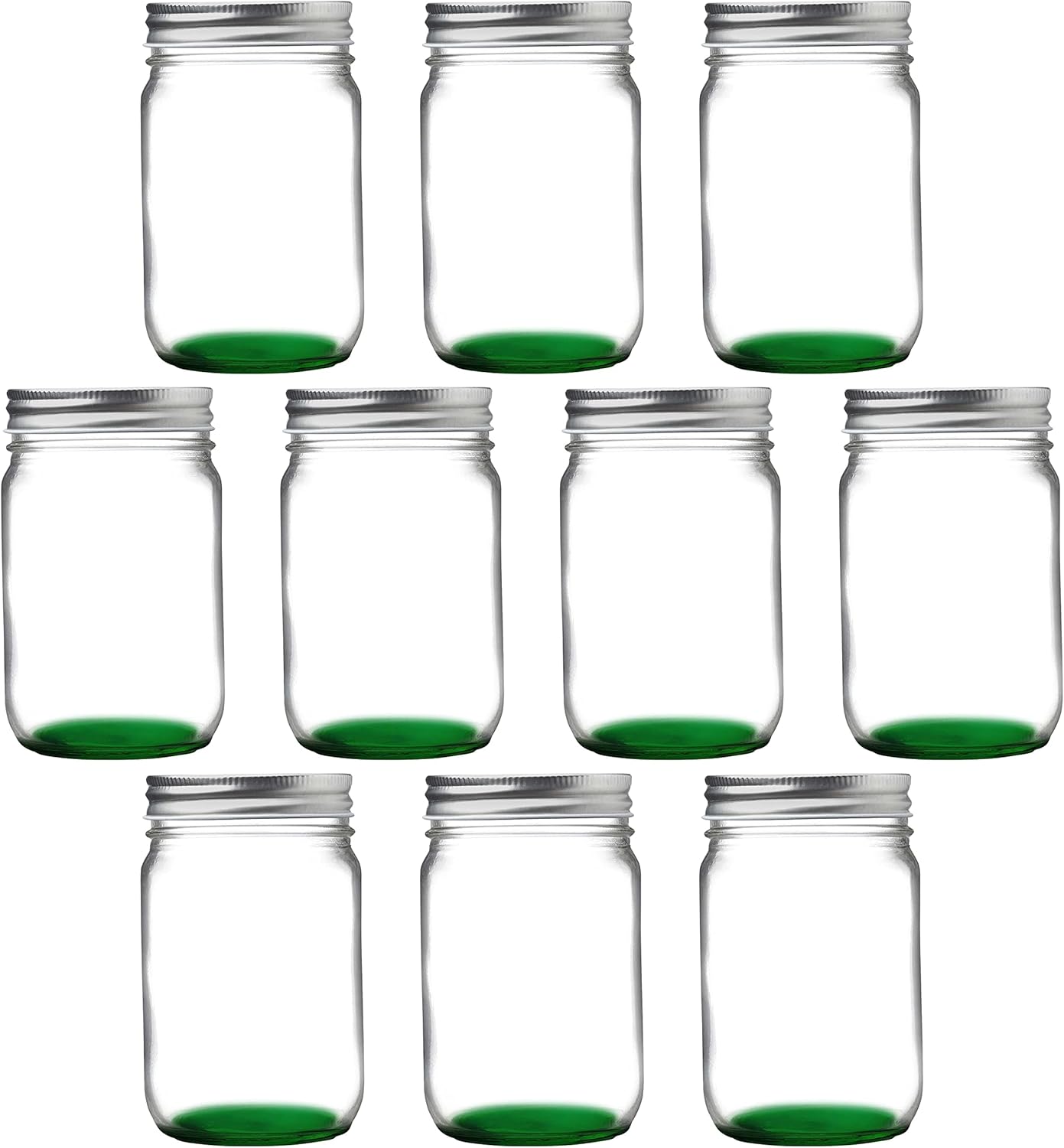 DISCOUNT PROMOS 10 Decorating Mason Jars Set, 12 oz. - Canning, Aluminum Lid - Green