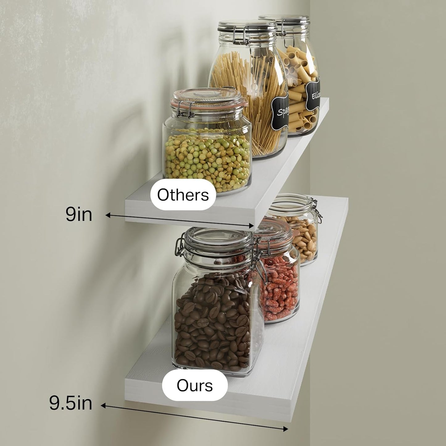 BAYKA Floating Shelves, 36" Wall Mounted Rustic Wood Shelves for Bathroom, Bedroom, Living Room, Kitchen, Office, Hanging Shelf for Books/Storage/Decor(White,Set of 2)