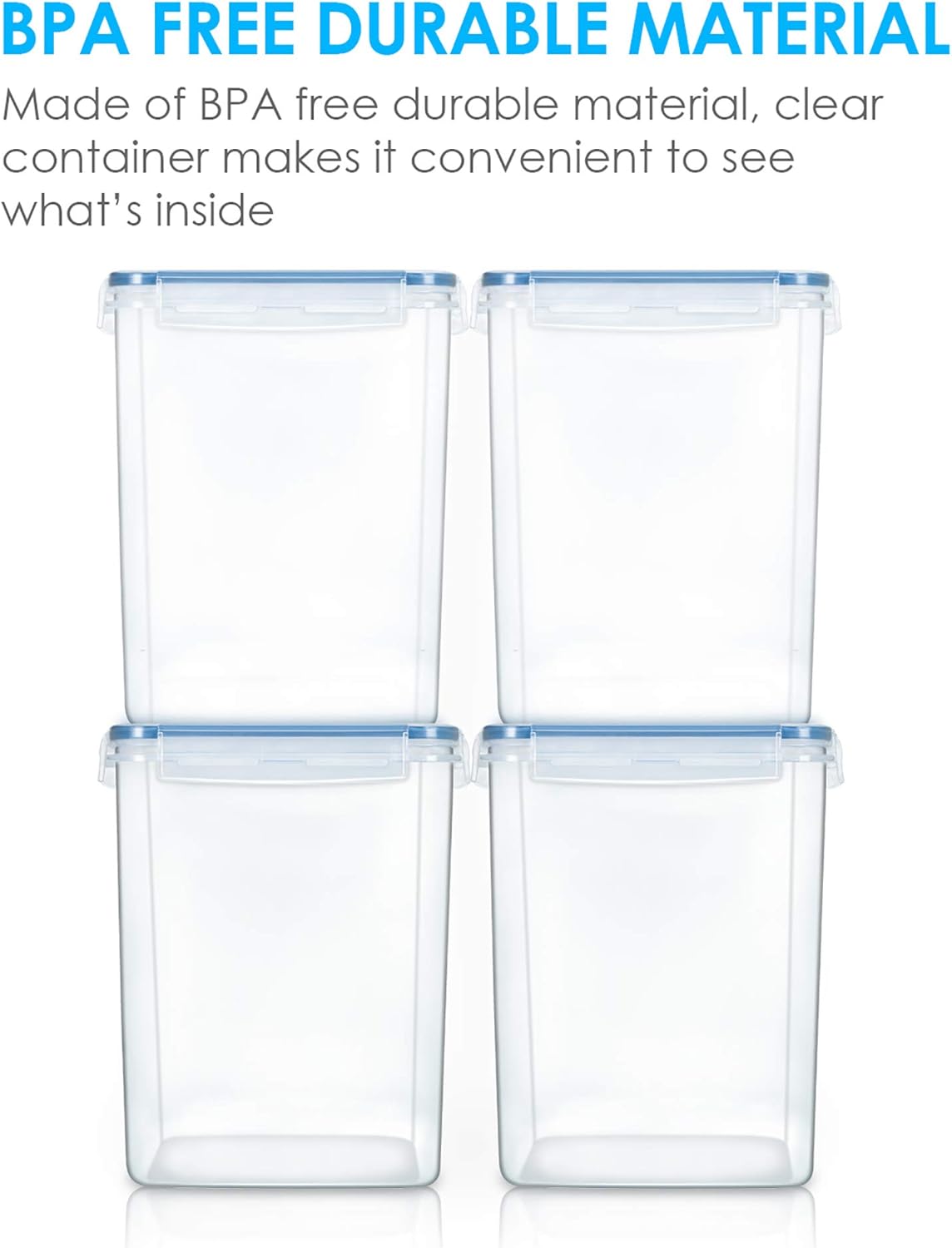 Vtopmart Large Food Storage Containers 5.2L / 175oz, 4 Pieces BPA Free Plastic Airtight Canisters for Flour, Sugar, Baking Supplies, Rice with Lids, 4 Measuring Cups and 24 Labels, Blue