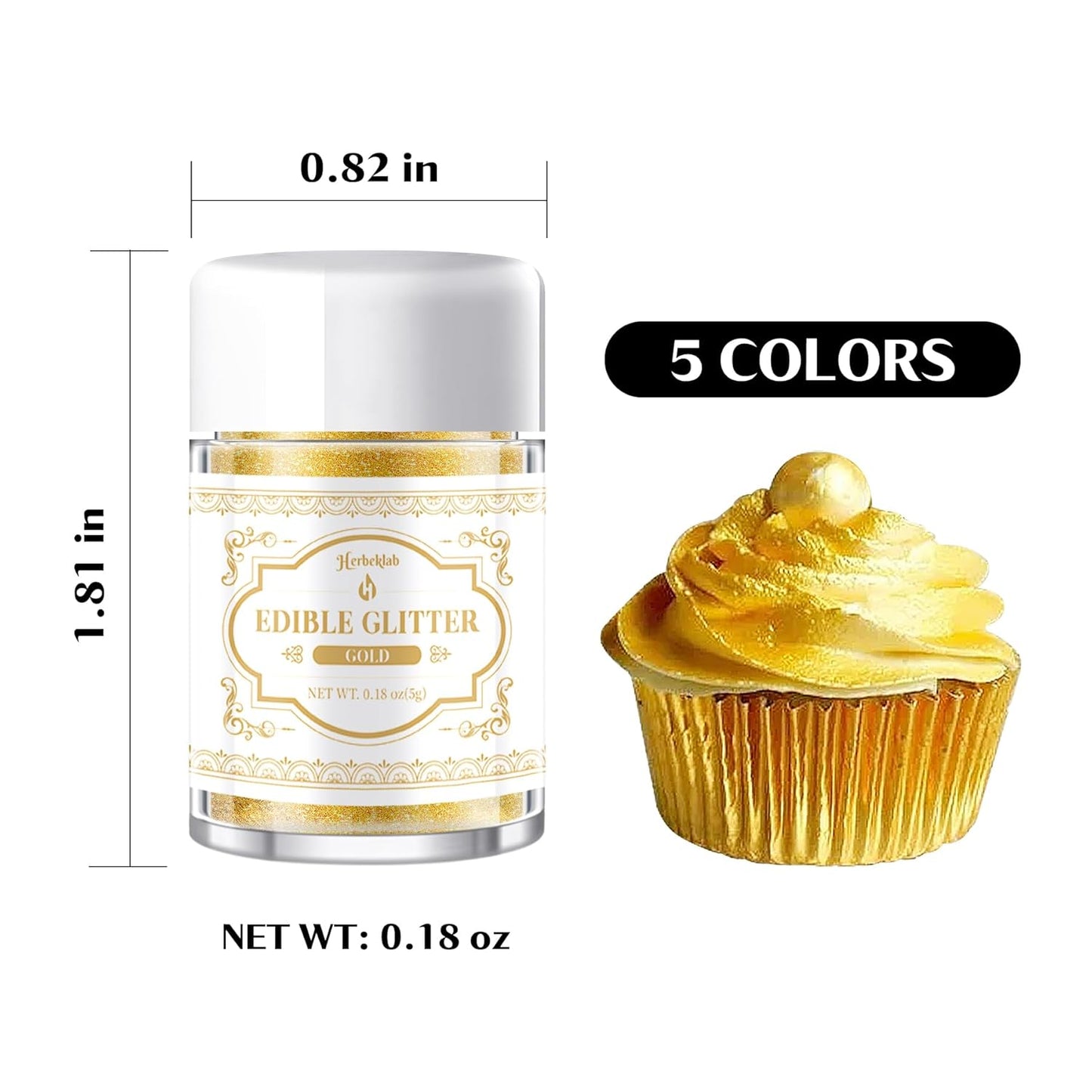 Edible Glitter for Cocktails - 5 Colors Luster Dust Edible Drink Glitter Food Grade Metallic Shimmer Powder for Beverage Chocolate, 5g/Bottle