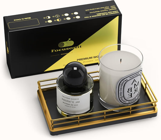 Wooden Decorative Tray, Oak 7.5" L Coffee Table for Kitchen Countertop Dresser Perfume Tray Jewelry Candle Nightstand Table Centerpieces for Dining Room Decor Black Gold