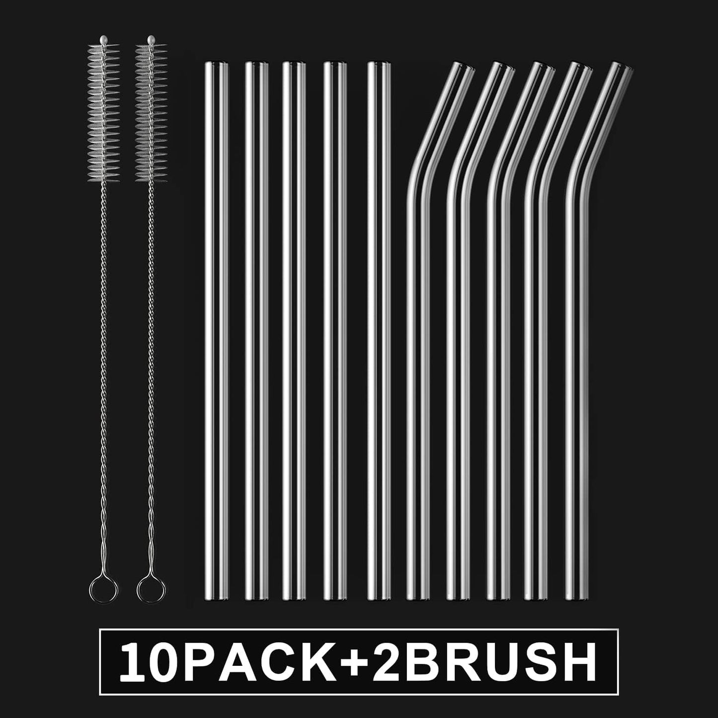 10-Pack Reusable Glass Straw,Size 8.5''x10 MM,Including 5 Straight and 5 Bent with 2 Cleaning Brush- Perfect For Smoothies, Tea, Juice