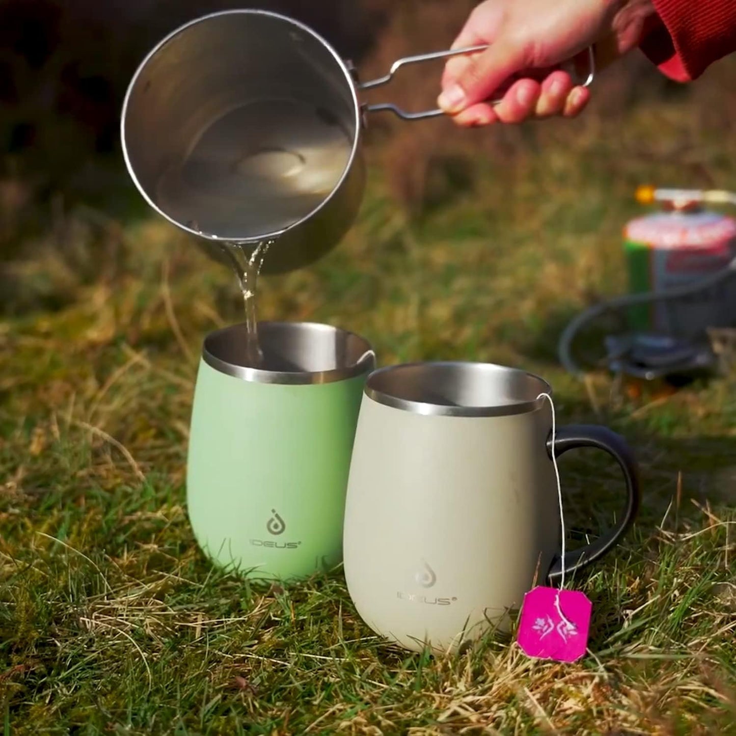 Ideus 16 oz Insulated Coffee Mug with Handle and Lid, Double Wall Stainless Steel Vacuum Thermal Coffee Mug, Travel Coffee Cup Thermal Cup for Home and Office, Jellyfish Red