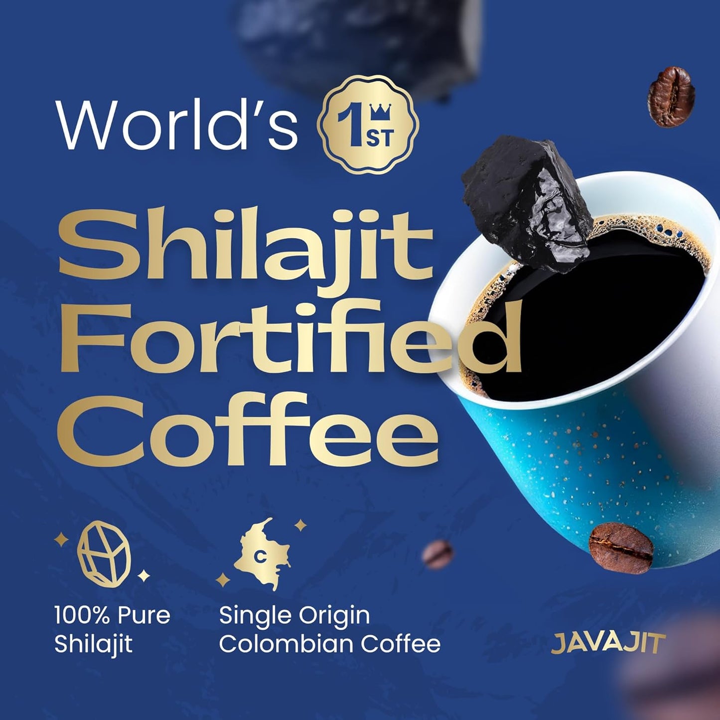 Colombian Coffee with Shilajit – Medium Roast Organic Ground Coffee, Energy & Immunity Boost, 250mg Himalayan Shilajit per Serving, 16 Servings