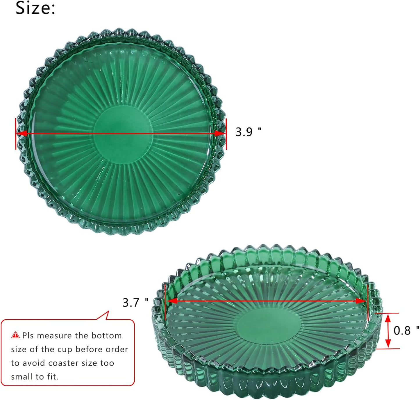 Glass Coaster 6 Pack Round Cup Coasters for Drinks,Crystal Coffee Coaster,Stylish Drink Coasters for Kitchen Bar Dining Room Living Room Office Decor and Jewelry Storage,Green