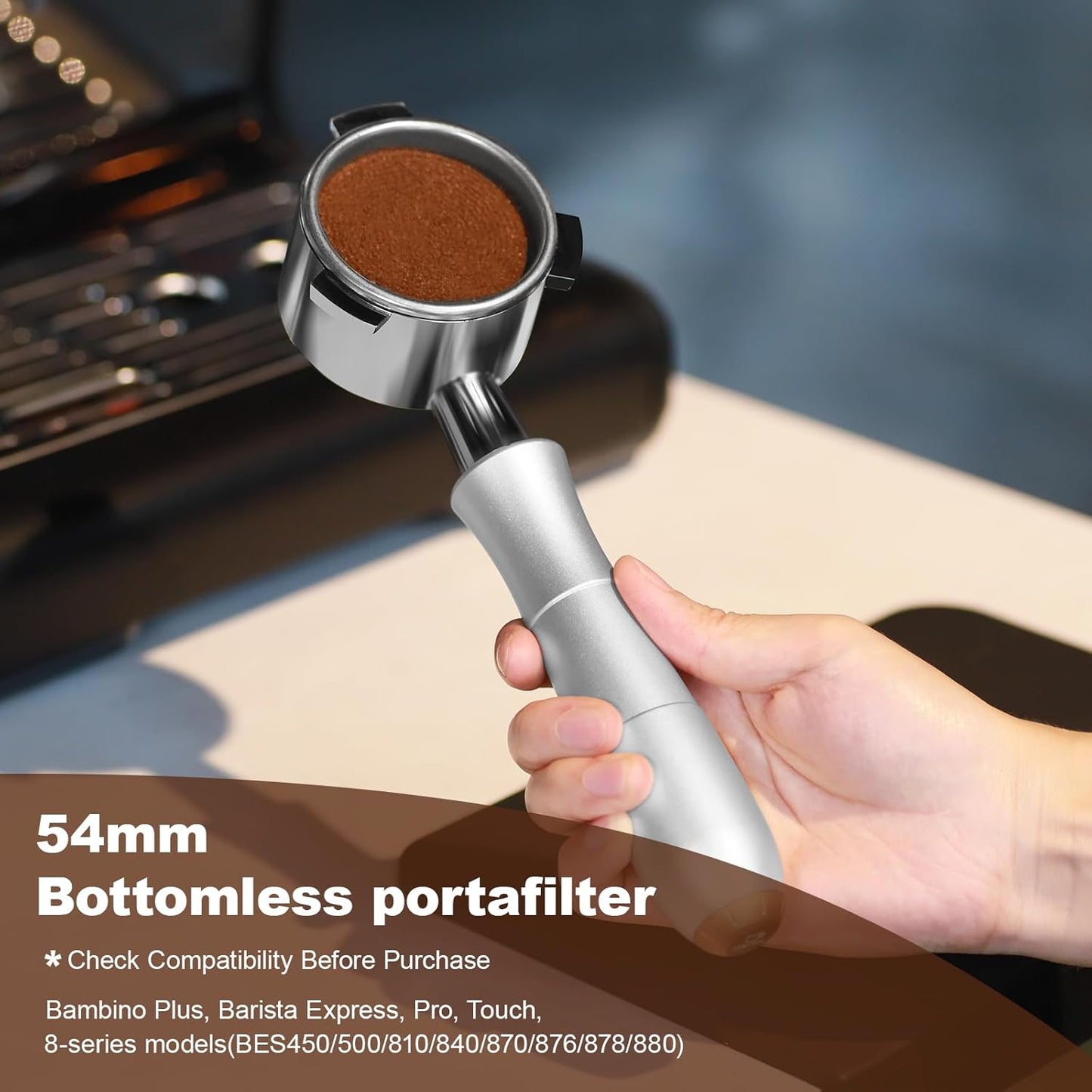 MEION 54mm Bottomless Portafilter Compatible with Breville Barista Express Machines, Sage, Barista Pro, BES870XL, BES878, BES880, Espresso Portafilter with 18g Filter Basket & Puck Screen