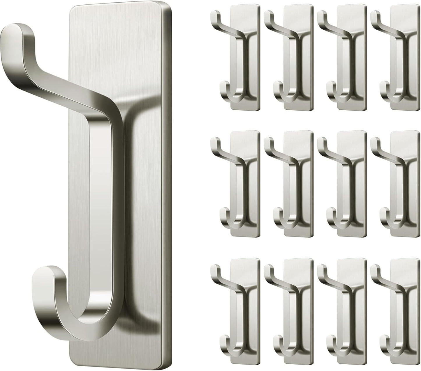 pickpiff Wall Hooks for Coat and Towel: 13LB Adhesive Door Hanger Stick on, Brushed Nickel,12 Pack