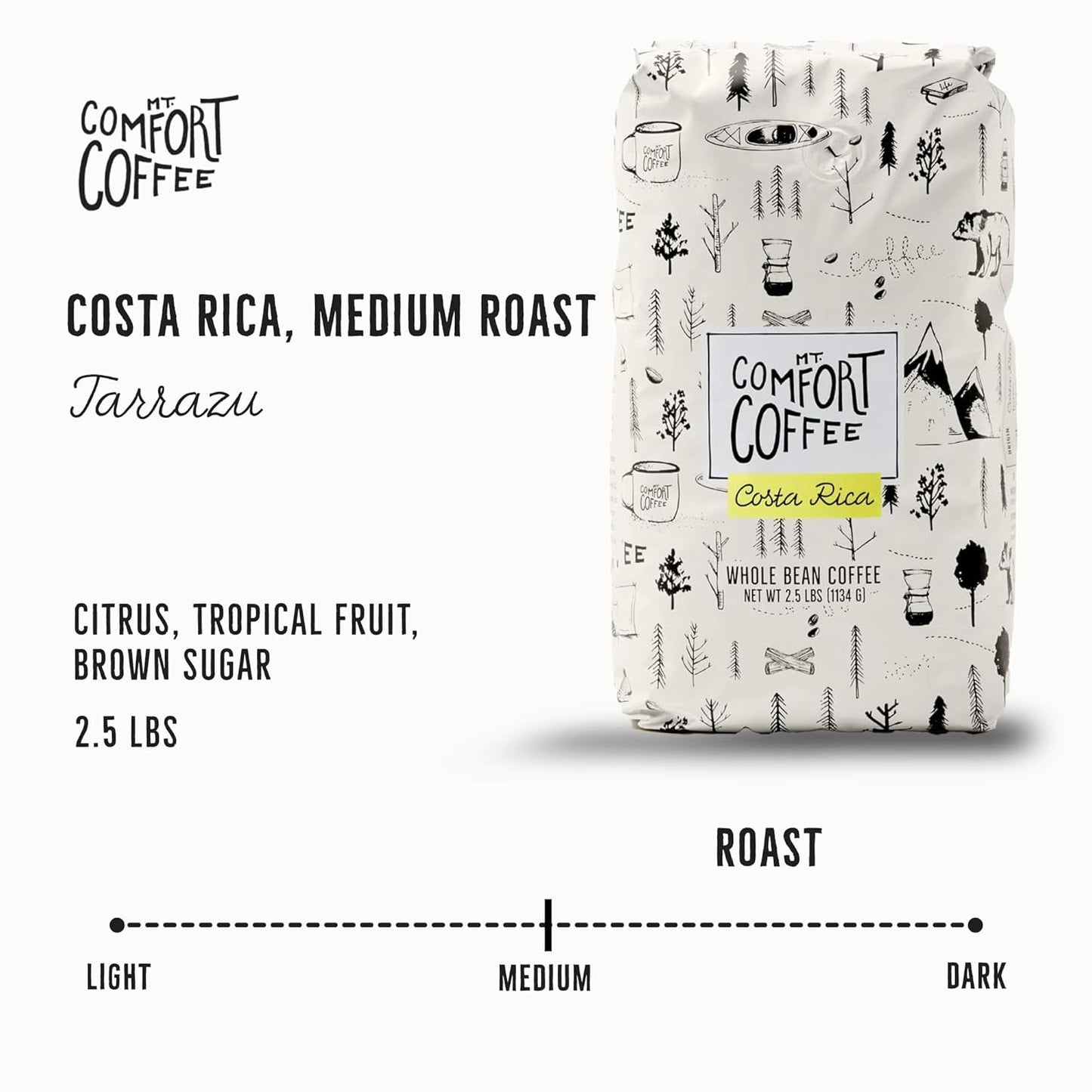 Mt. Comfort Coffee Costa Rica Medium Roast, 2.5lb - Sourced From Local, Costa Rican Coffee Farms - Roasted Whole Bean