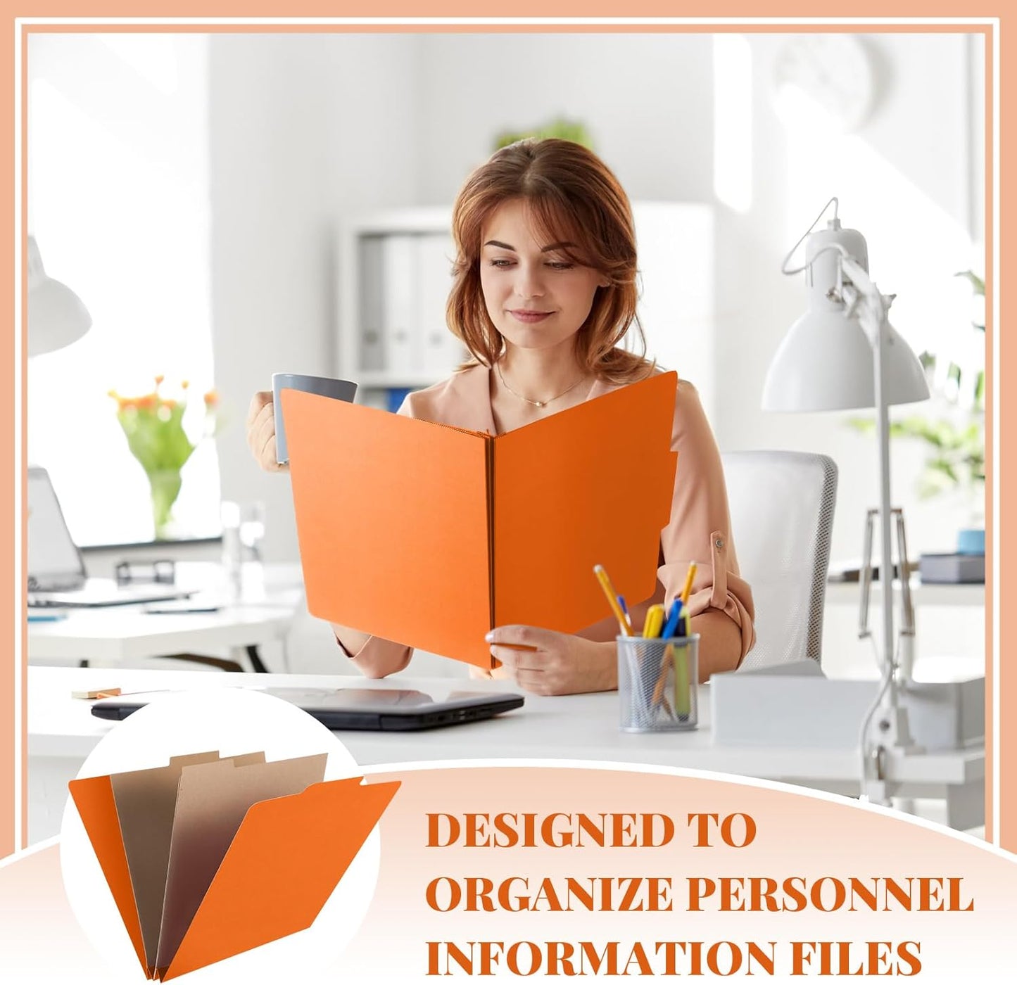 24 Pcs Classification Folders Letter Size, Back to School Supply for Teacher, Student, 2 Pocket Dividers Pressboard File Folder Bulk with 2 Fasteners, 2 in Expanding File Organizer (Orange)