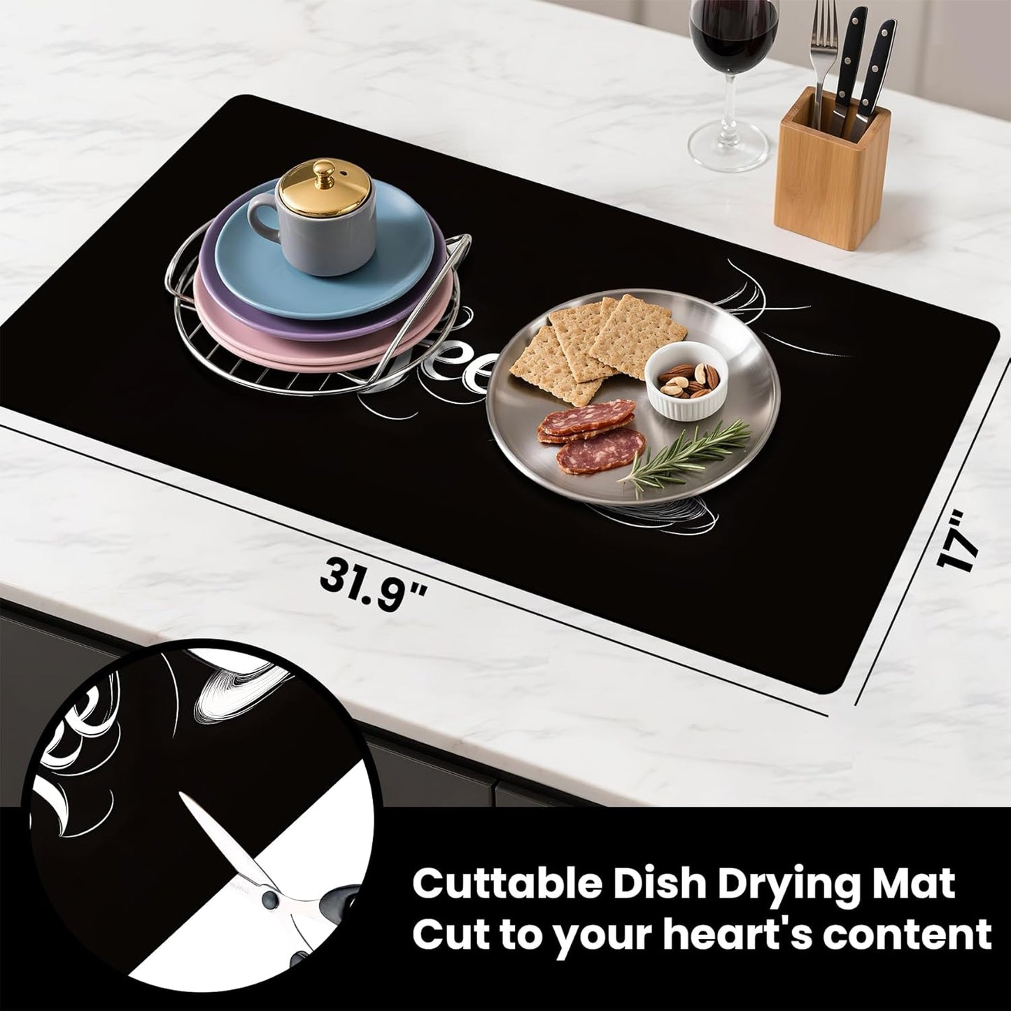 17"x 32" Coffee Bar Mat, Coffee Sign Absorbent Dish Drying Mat Cuttable Hide Stain Draining Table Pad for Kitchen Counter, Coffee Bar Accessories