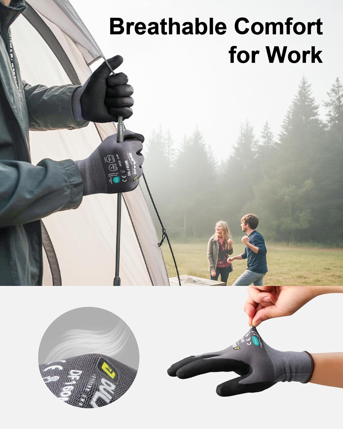 DULFINE Safety Work Gloves MicroFoam Nitrile Coated-12 Pairs Pack,Seamless Knit Nylon Glove with Black Micro-Foam Nitrile Grip,Ideal for General Purpose,Automotive,Home Improvement,Painting(Small)