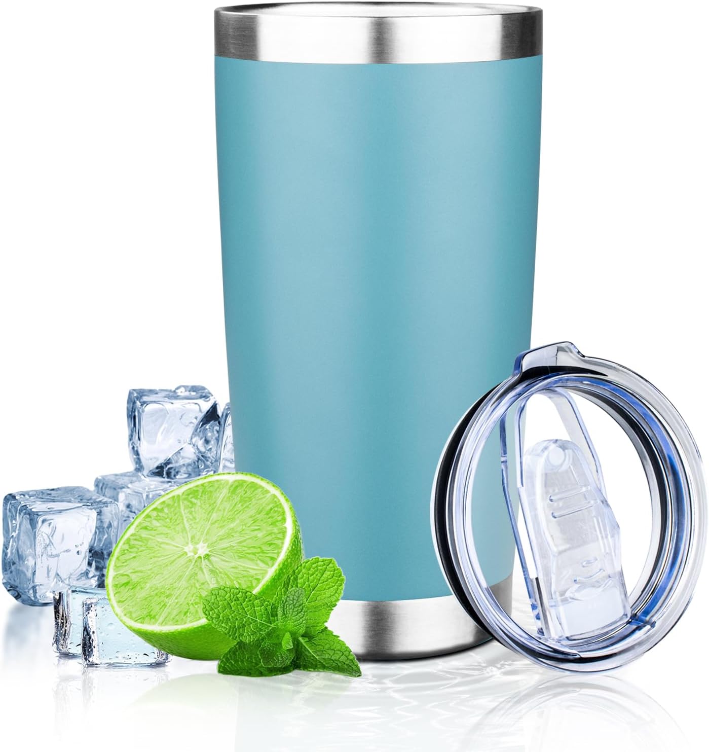 20oz Tumbler with Lid Double Wall Vacuum Insulated Travel Coffee Mug Stainless Steel Thermal Cup Powder Coated Sturdy Coffee Tumbler for Hot and Cold Beverage (Glacier blue,1)