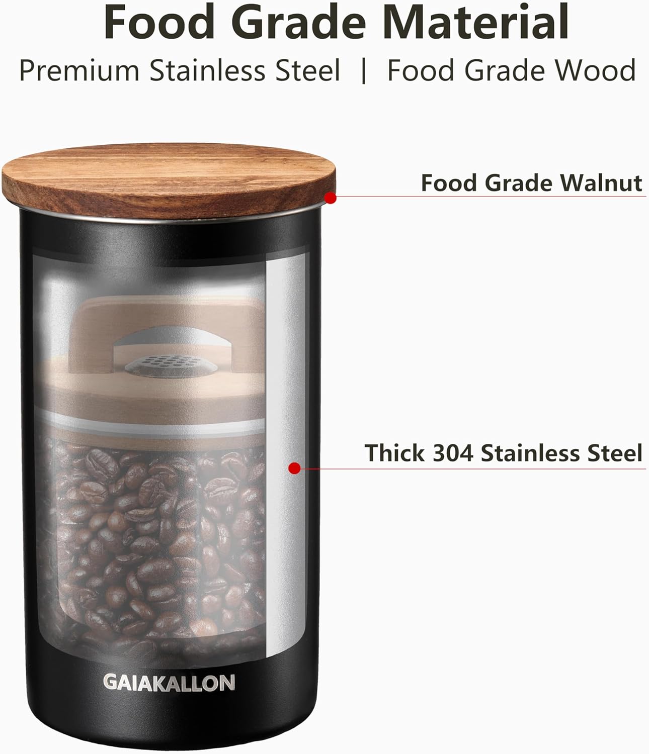 Vacuum Coffee Canister, Stainless Steel Airtight Coffee Storage Container, Coffee Container for 12oz Coffee Beans, Coffee Beans Storage, 34 fl.oz