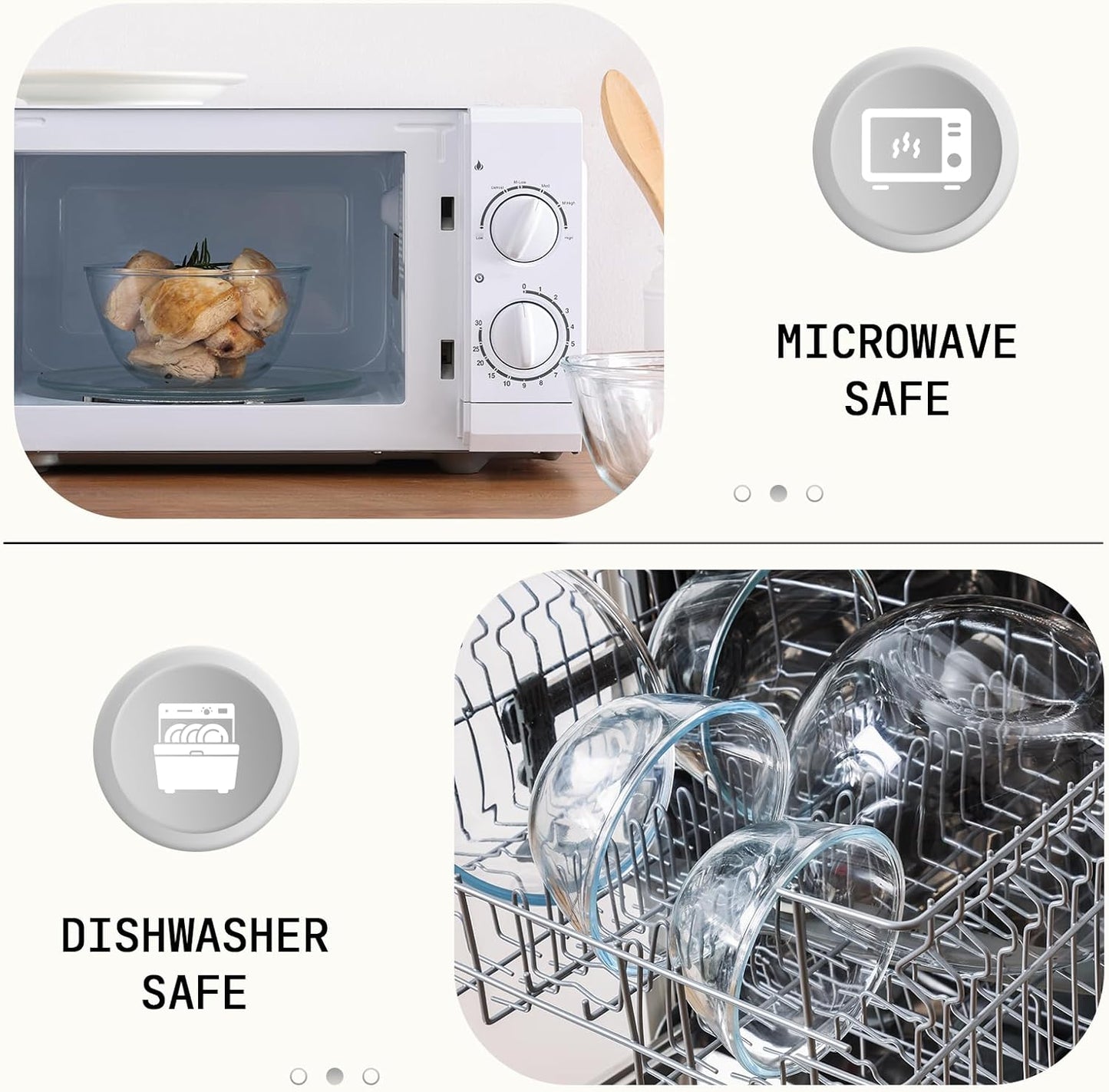 5pc Glass Mixing Bowls Sets (4.65QT, 2.80QT, 1.64QT, 1.16QT, 0.85QT), Glass Nesting Kitchen Thick Bowl for Baking, Cooking Prep, Storage, Large Salad Bowls Sets-Dishwasher Microwave Freezer Safe