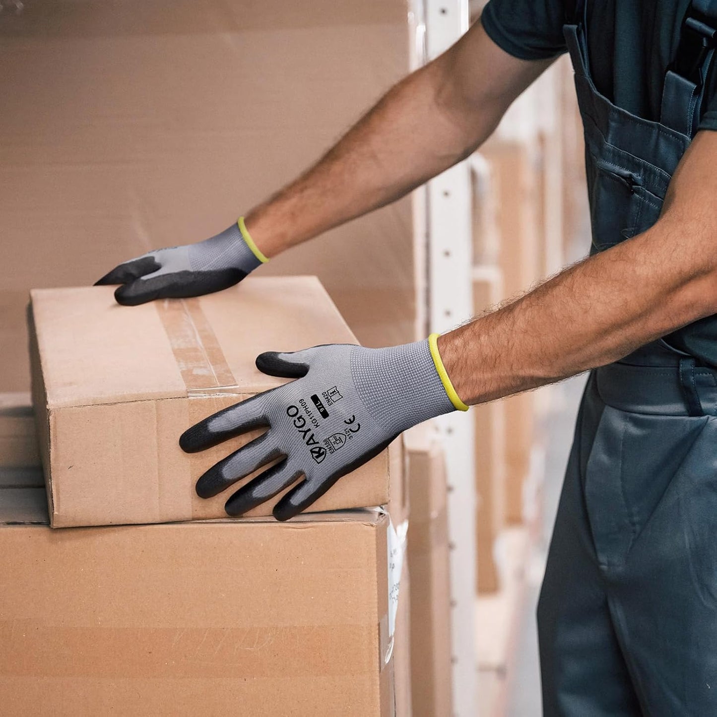 KAYGO Safety Work Gloves PU Coated-12 Pairs KG11PB Seamless Knit Glove with Polyurethane Coated Smooth Grip on Palm & Fingers for Men and Women, Gray Medium