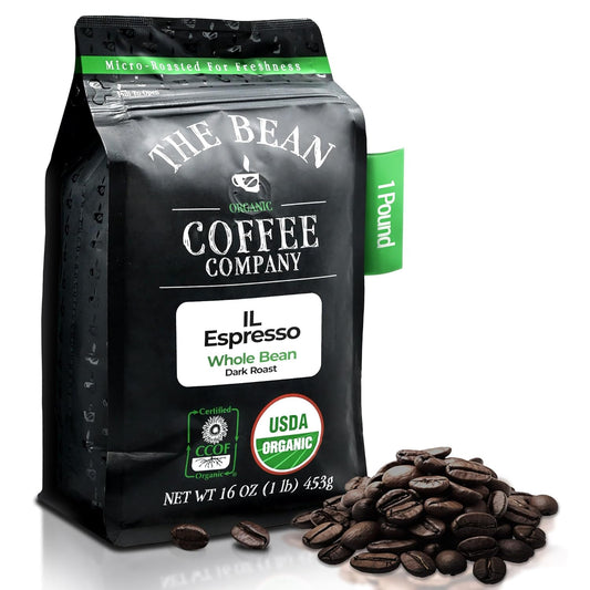 The Bean Organic Coffee Company Il Espresso, Dark Roast, Whole Bean Coffee, 16-Ounce Bag